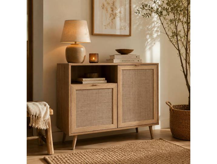 Petit Buffet Bohème 2 Portes Effet Rotin Sona
