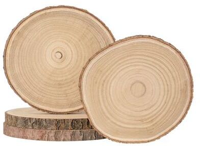 Vintiquewise Set of 4 Rustic Wood Slices Round Multi Purpose Natural Wooden Slabs for Chargers Cake Risers Serving Trays Table