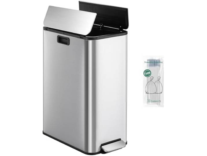 Hzuaneri Mülleimer Küche, 2 x 28 Liter Mülleimer Schmal, Mülltrennsystem mit Herausnehmbarem Inneneimer, Inklusive 15 Spezial-Müllbeuteln, Silber SW22899E