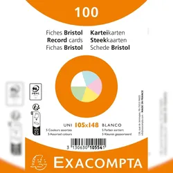 Exacompta 10554E 20x Karteikarten A6, Packung mit 100 Stück eingeschweißt, blanko, nicht gelocht, Farben sortiert - Farben sortiert