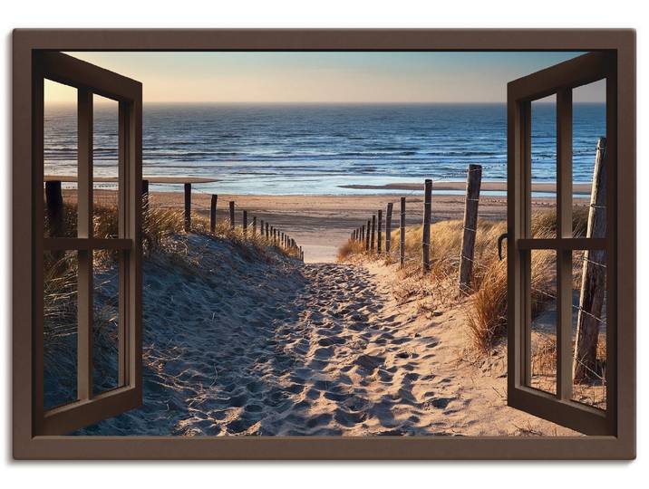 Leinwandbild ARTLAND Fensterblick Weg zum Nordseestrand , beige (farbe bild(er): naturfarben), B:130cm H:90cm, Bilder, Leinwandbild, als Leinwandbild in verschied. Grössen