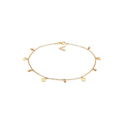 Fußkette ELLI "Fußschmuck Plättchen Kugel Boho Style 925 Silber" Gr. 25, gold, Fußketten, Damen, Silber 925 (Sterlingsilber)