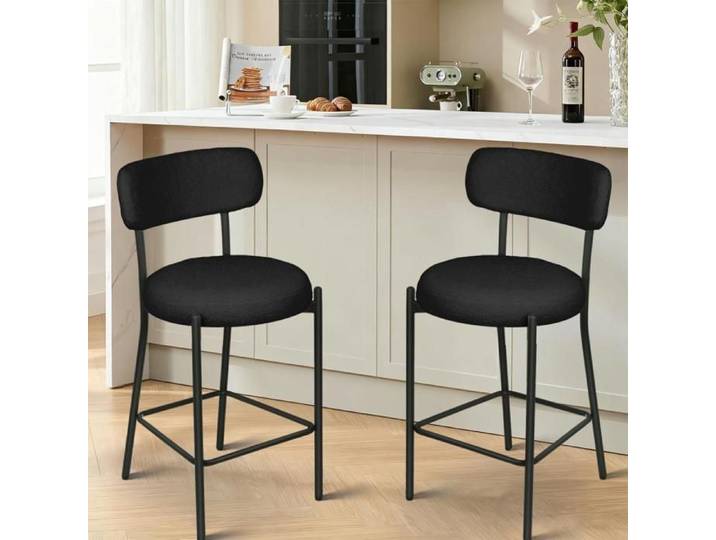 SUPFINE Lot de 2 Tabourets de Bar Chaises Bar en Velours Chaises Hautes Cuisine avec Repose-Pieds en Métal Noir