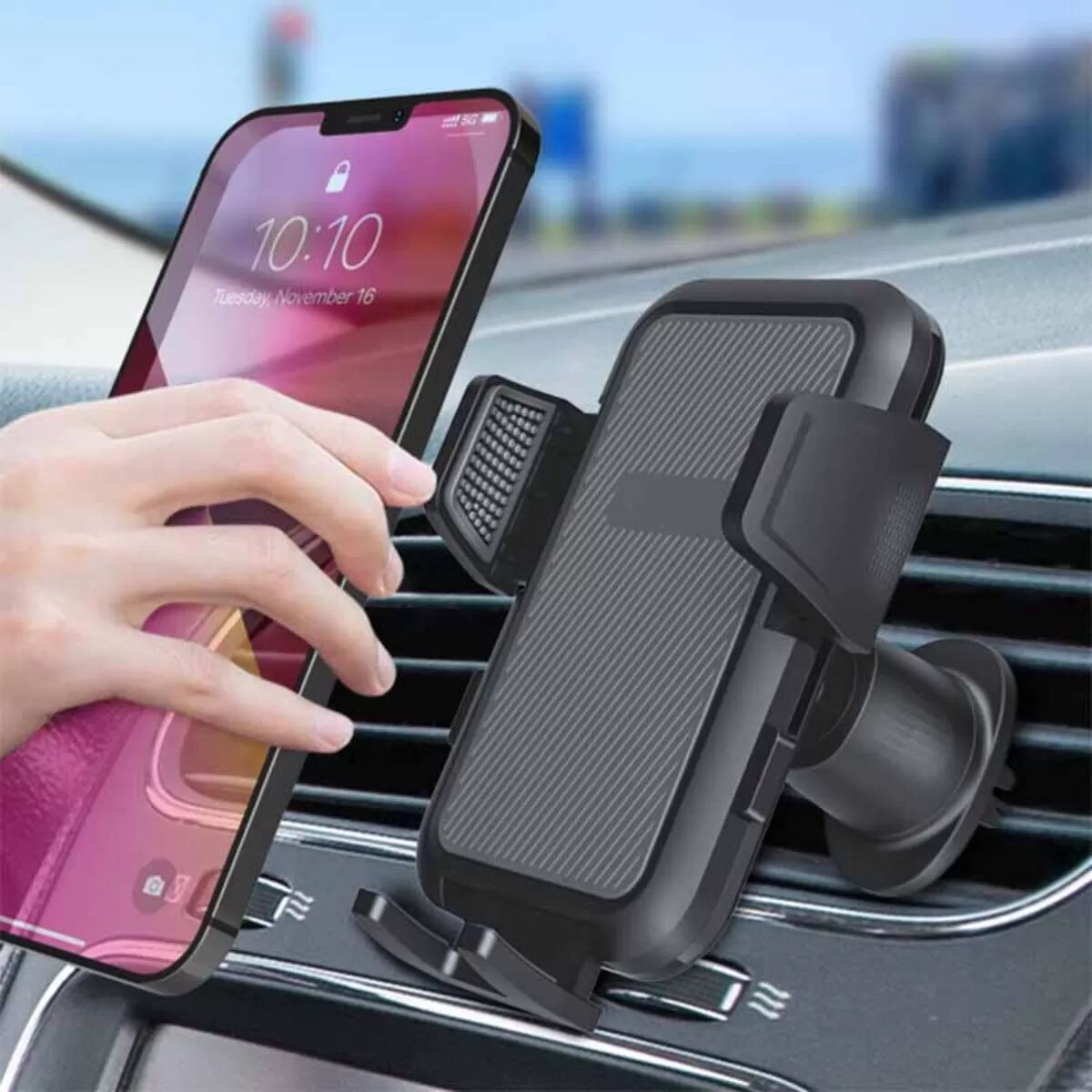 INF Support Téléphone Voiture Grille d'Aération Noir: Rotation 360°, Fixation Clip Sécurisée