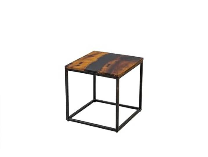 SAM Couchtisch 45 x 45 cm Sati, mit Epoxidharz-Ader in Anthrazit Akazienholz massiv, Sofatisch mit Eisengestell Natural, Design-Beistelltisch aus Kunstharz & Massivholz