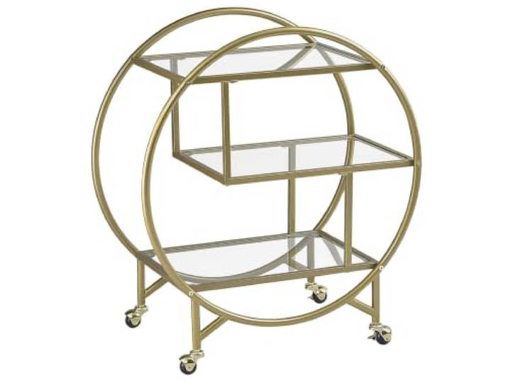 Servierwagen Glasplatte transparent / gold mit Rollen glamourös Colton