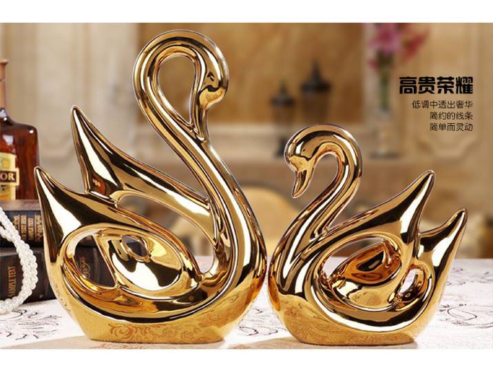 Céramique plaquée or une paire aime les cygnes modèle, Figurines accessoires pour la maison décoration créative cadeau de mariage cadeau d'anniversaire a1800