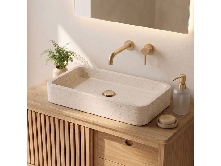 Vasque de salle de bain rectangulaire en terrazzo blanc 60 x 30 cm - Motu