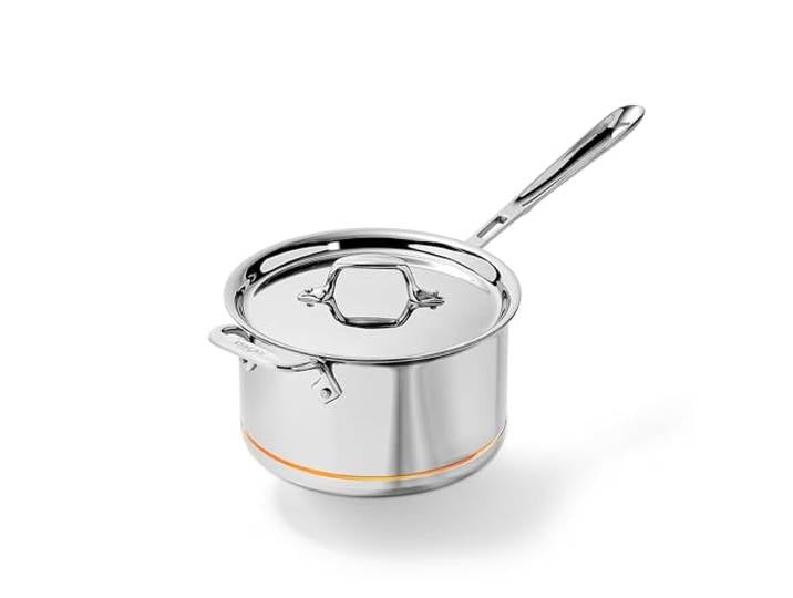 All-Clad 6204SS EURO Copper-Core Stielkasserolle mit Griff und Deckel, Topf 3.8 L, 20.3 cm