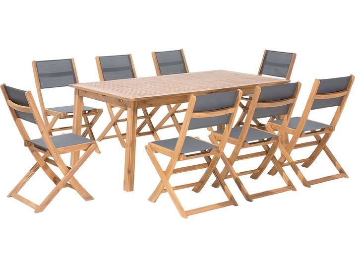 BELIANI Gartenmöbel Set 9-Teilig Hellbraun Akazienholz Ausziehtisch Rechteckig 180/240x100 cm mit 8 Stühlen Modern Terrasse Outdoor Möbel Ausstattung