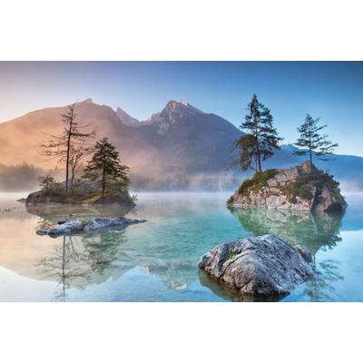 Leinwandbild BÖNNINGHOFF "Wandbild HINTERSEE BAYERN 60x90 cm – Leinwandbild Keilrahmen Deko", bunt (farbe rahmen: kein rahmen, farbe bild(er): blau, grün, rosa), B:90cm H:60cm T:1,8cm, Canvas, MDF, Bilder, Leinwandbild, auf Keilrahmen gespannt