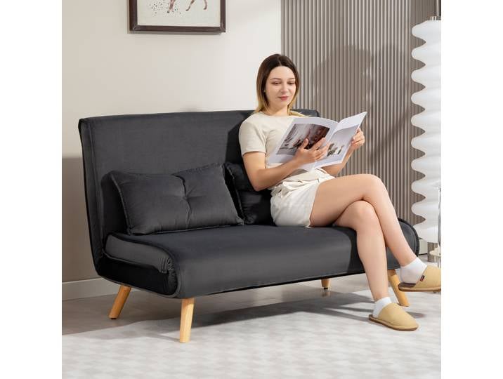 HOMCOM Canapé-Lit 2 Places Convertible Tissu Gris Métal
