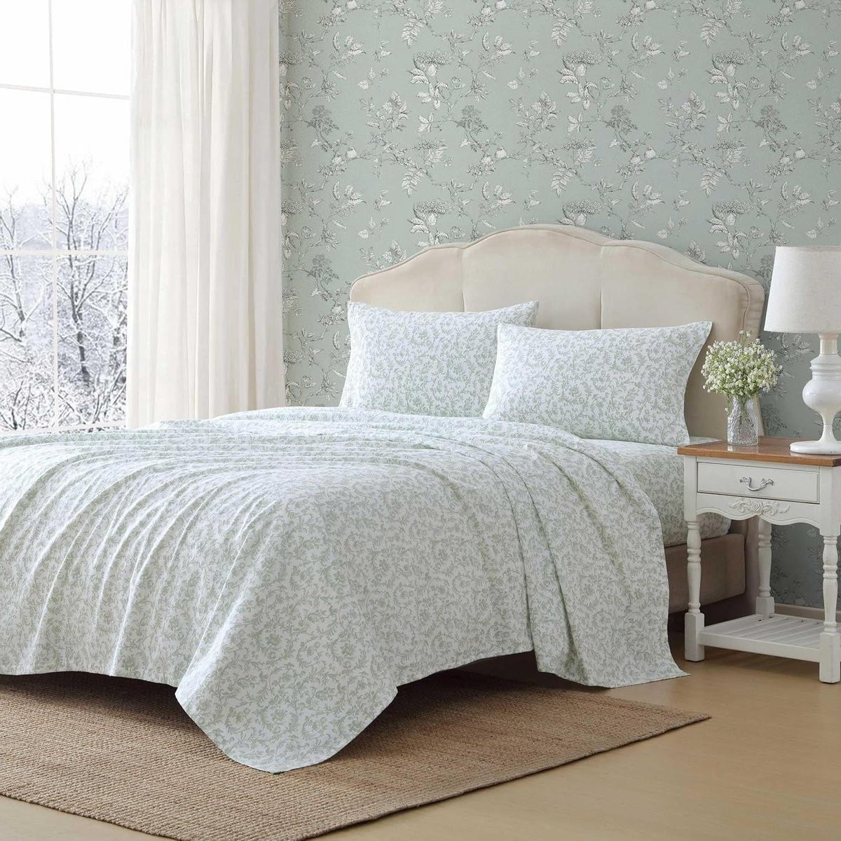 Katoenen Flanel Beddengoed Set Groen - Queen Size - Zachte Dekbedovertrek Set met Geborsteld Flanel