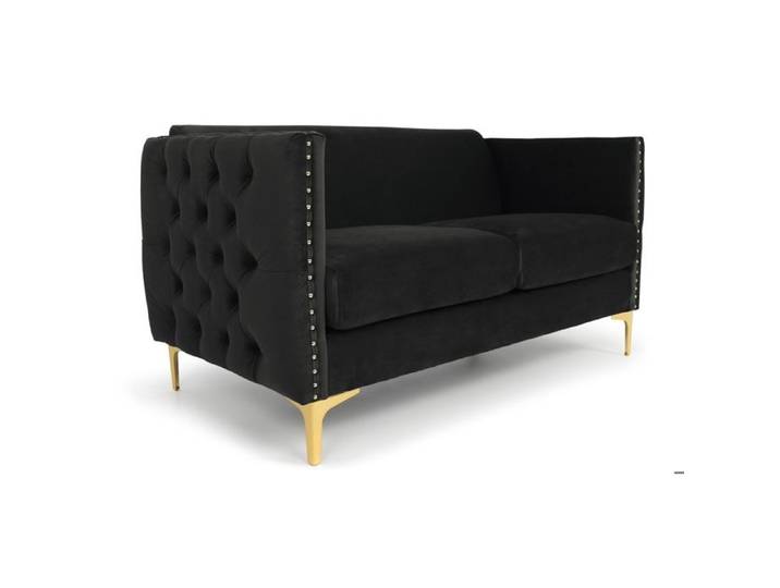 MENZZO Canapé 2 places Joshua Velours Noir -L145 x P70 x H74 cm