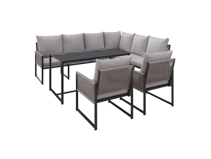 Ambia Garden Gartengarnitur, Anthrazit, Hellgrau, 5-teilig, Füllung: Schaumstoff,Polyester, 244x187 cm, Tisch mit Glasplatte, Gartenmöbel, Gartengarnituren, Gartenmöbel-Sets