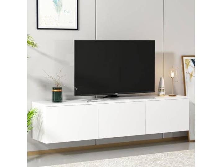Homidea Levante Hängendes TV Lowboard 160 cm – Wandmontiertes TV-Board mit Klapptüren, Modernes TV-Möbel für Wohnzimmer (Weiß)