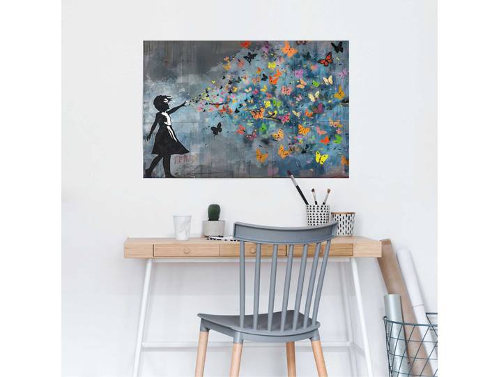 Poster REINDERS Balloon Girl Dark , bunt (farbe bild(er): bunt), B:91,5cm H:61cm T:0,1cm, Holzwerkstoff, Bilder, Poster