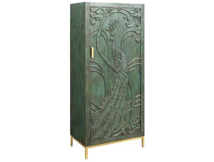 Riess Ambiente Highboard Peacock - 72x166x45cm - grün antik - Mangoholz Handgefertigtes Unikat, montiert geliefert, Metallgestell, stabiles Gestell, modernes Design