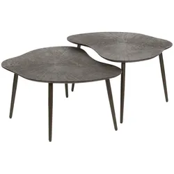 Couchtisch 2er-Set Taroya aus Metall mit Strahlenstruktur, modern, organische Form, braunbronze