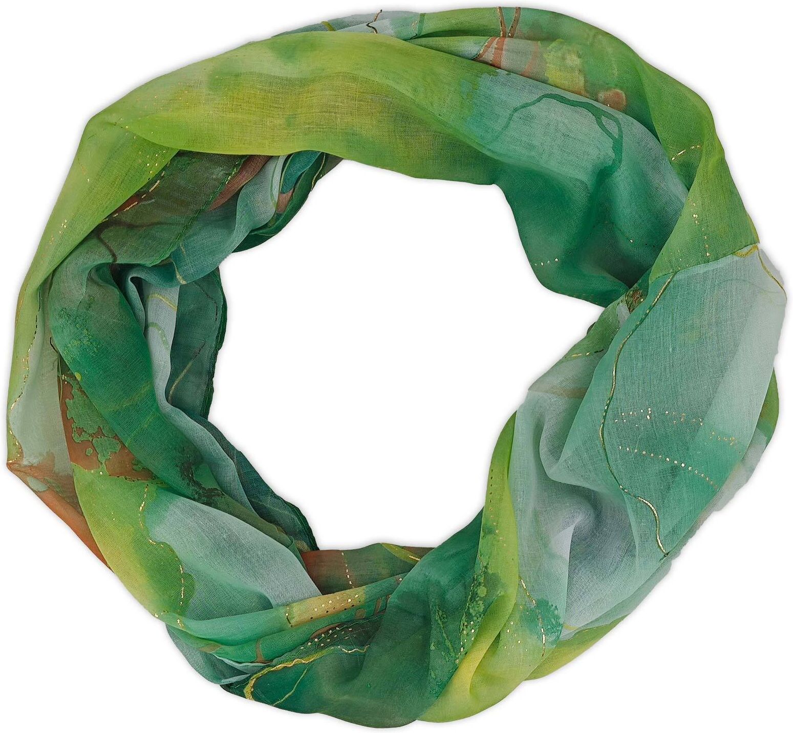 Loop STYLEBREAKER "Loop Aquarell Glow Metallic Akzente", Damen, grün (grün, orange), Obermaterial: 100% Viskose CV., Modisch, Modetücher Loop