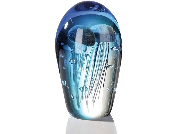 Wanddekoobjekt CASABLANCA BY GILDE Skulptur Qualle , blau, B:12cm H:20cm T:12cm, Glas, Wanddekoobjekte, Wanddekoobjekt