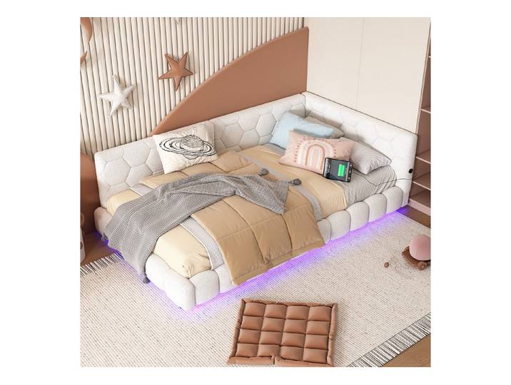 Odikalo Stauraumbett Polsterbett Daybett Tagesbett Schlafsofa USB 90/140x200cm Weiß/Rosa