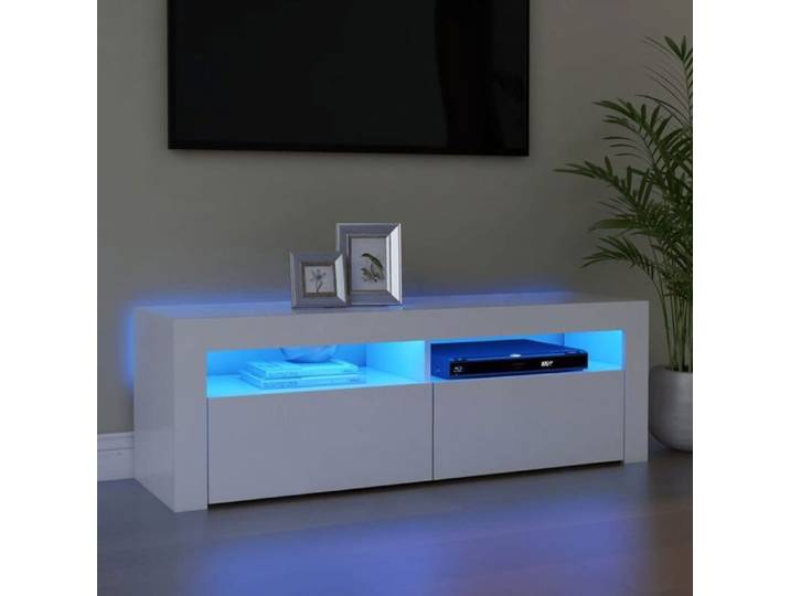 Meuble TV blanc avec lumires LED dimensions 120x35x40 cm design lgant couleurs multiples YYV