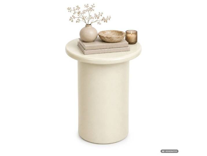 Table basse ronde MONO 30 cm crème avec pied cylindrique