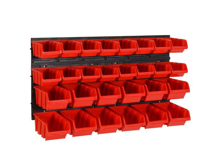 vidaXL 30-tlg Stapelboxen-Wandregal Rot & Schwarz 77x39cm Polypropylen