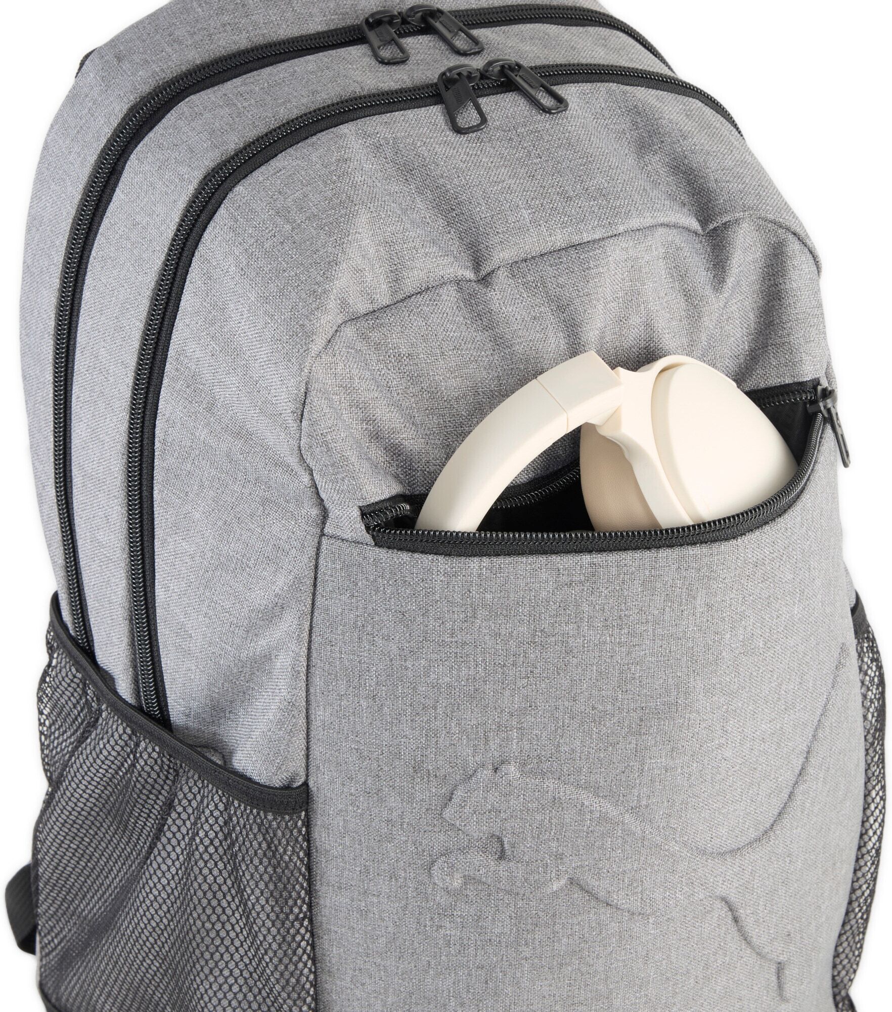 Rucksack PUMA "BUZZ HEATHER BACKPACK", grau (medium gray heather), Rucksäcke, Netz, Obermaterial: 100% Polyester, gemustert, Rucksack, für Erwachsene, mit mehreren Reißverschlussfächern, pflegeleicht, Topseller