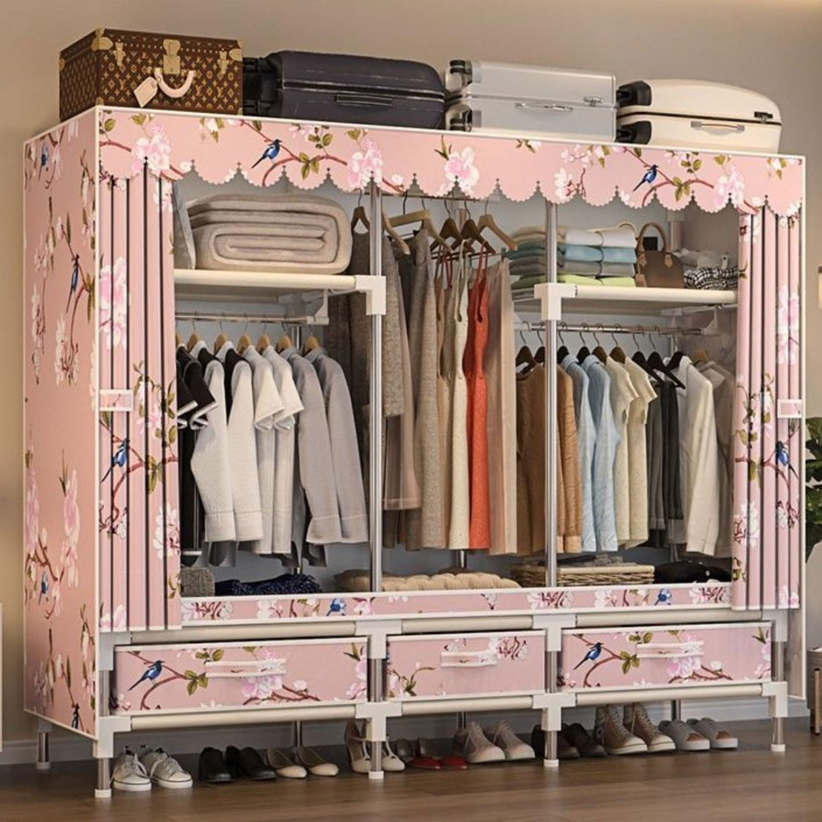 Opvouwbare Kledingkast Organizer voor de Slaapkamer - Metalen en Textiel - H 165 cm