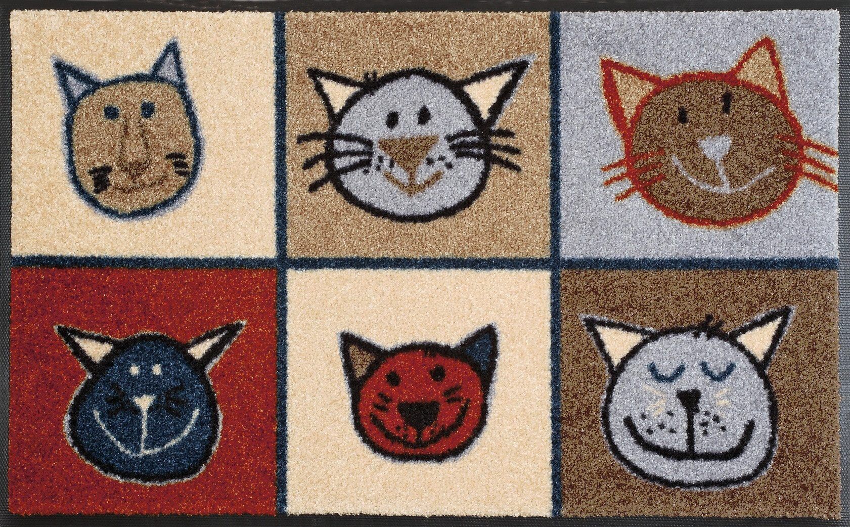 Fussmatte "Miau Miau" Gr. 2, bunt, B:50cm H:7mm L:75cm, Kunstfaser, WASH+DRY BY KLEEN-TEX, Teppiche, Fussmatte, Schmutzfangmatte, Motiv Katzen, rutschhemmend, waschbar bunt B : 50cm 1 Stk., 7mm, L: 75cm
