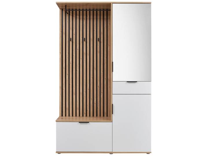Xora Garderobe, Weiß, Eiche Artisan, Glas, 122x195x35 cm, Garderobe, Garderoben-Sets & Garderoben-Serien, Garderoben-Sets