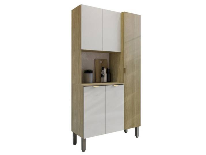 Buffet 5 Portes 9 Niches Chêne et Blanc Ecru MELISSA L 91.5 H 176 P 36.3 cm - L 91.5 x l 36.3 x H 176 cm