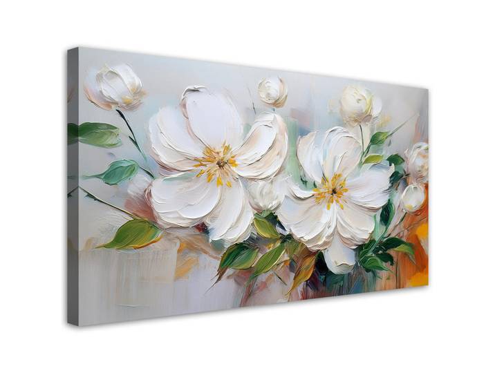 Feeby Wandbild weiße blühende blumen wie gemalt, Weiß, Floral, Rechteckig, 100x50 cm, Bilder & Rahmen, Bilder, Leinwandbilder