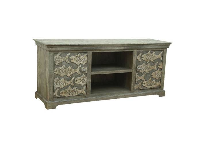 Marrakesch Orient & Mediterran Interior Lowboard Schrank Shahin im Orient-Stil, aus Mangoholz gefertigt, in Grau 150 cm (1 St), Handarbeit