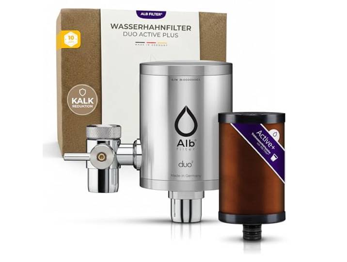Alb Filter DUO ACTIVE PLUS Wasserfilter Wasserhahn Edelstahl Natur Gegen Schadstoffe & Kalk PLUS Keimsperre bis 0,7 µm, Trinkwasserfilter Küche mit Umschalthebel, Made in Germany