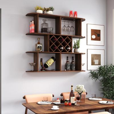 "GDFStudio - Hillside Rustic Wall Mounted 3-Tier Wooden Wine Rack with Glass Holder and Storage Shelves - 47.24"""