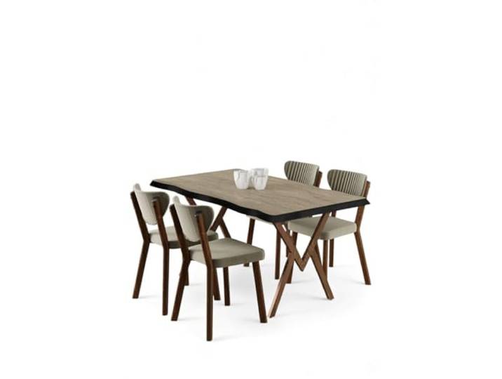 Hanah Home Modern 5-Piece Dining Table & Chairs Set, Travertine & Cream, 100% MDF with Metal Legs, Stylish Scandinavian Design, Perfect for Dining Rooms