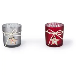 Excelsa Set mit 6 Kerzenhalter Gnomo Glas 7x7x8 cm Rot und Silber