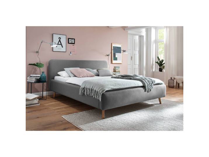 Polsterbett 140 x 200cm Webstoff Asha Grau/Grau ohne Lattenrost Eiche