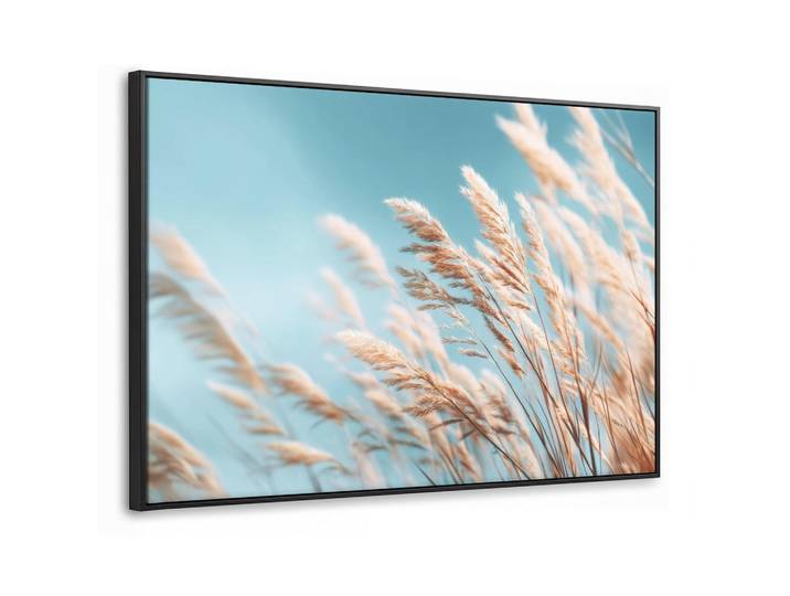 MuchoWow Leinwand Bilder mit Rahmen - Ziergras - Wind - Hellbraun - 140x90, Hellblau, Rechteckig, 140x90 cm, gerahmt, Bilder & Rahmen, Bilder, Leinwandbilder