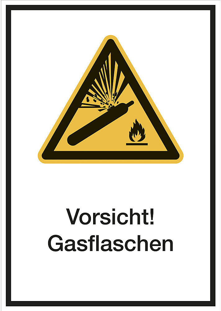 kaiserkraft Kombischilder mit Text für Warnkennzeichen, Vorsicht! Gasflaschen, VE 10 Stk, Kunststoff, LxH 210 x 297 mm