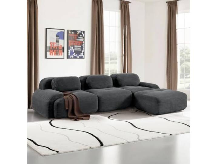 SoarFlash Modernes modulares Sofa, Kordtstoff-Oberfläche, Tiefe Sitzfläche + breite Armlehnen, werkfertig, 3-Sitzer Ecksofa, Gris foncé