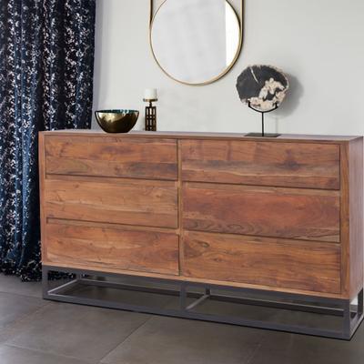 The Urban Port Walnut Black Acacia Wood Modern Metal Base Dresser