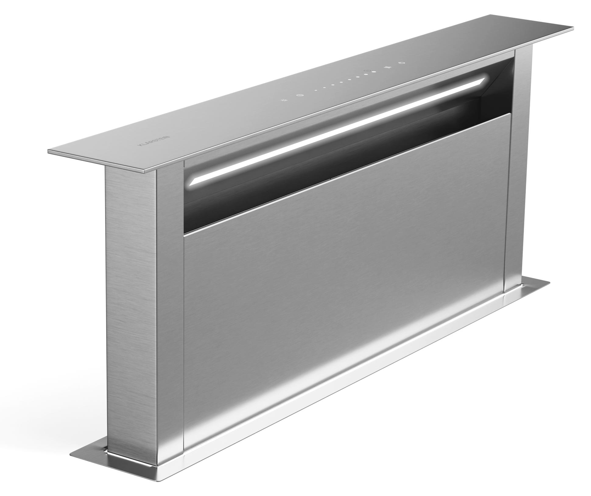 Klarstein Royal Flush Eco 75 Downdraft Dunstabzugshaube - Energieeffizient, 720 m³/h Luftstrom, Touch-Bedienfeld, LED-Licht, Edelstahl, Für Kochinseln & Küchen, 52 dB Leise