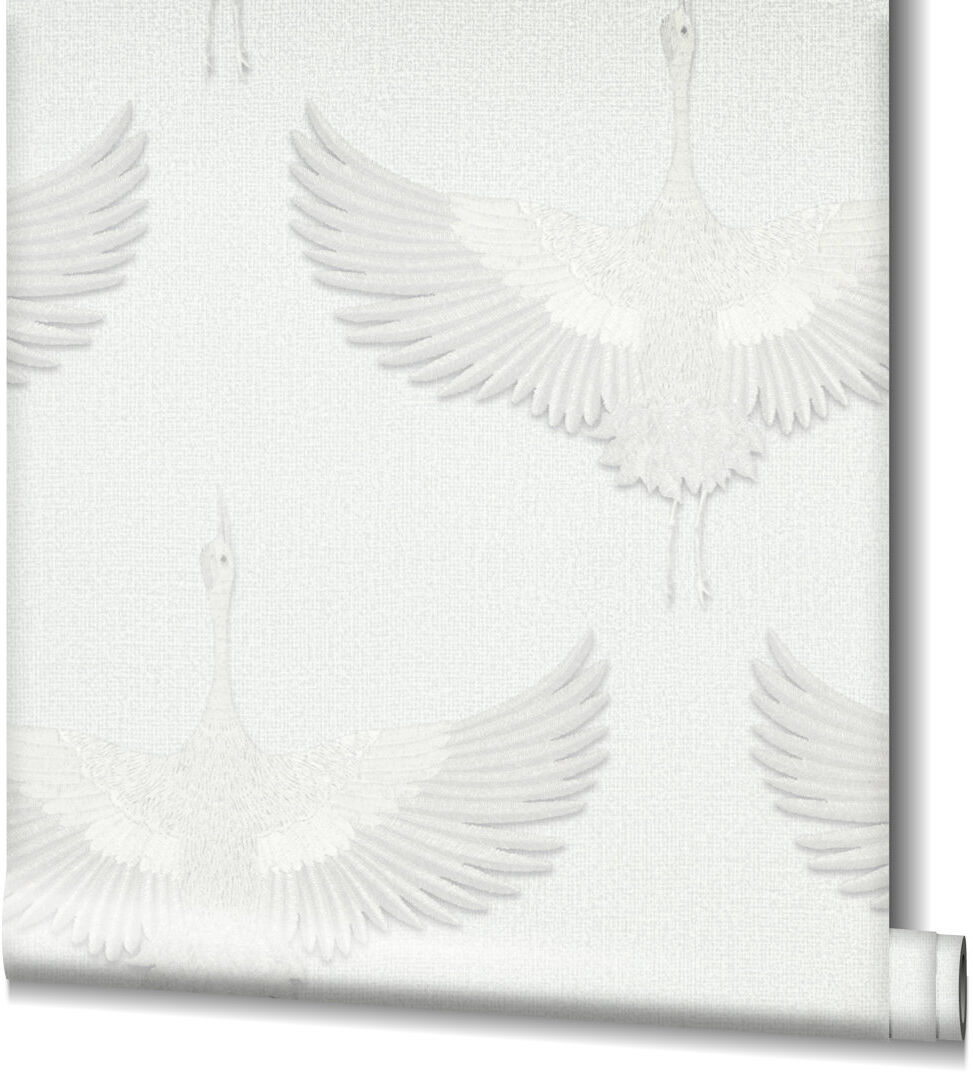 Marlow Home Co. Amariyana Collection Textured Stork Design Wallpaper Roll White 1,005cm L