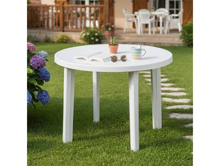 Table d'extérieur Brooksdale Dmora plastique blanc 90x90x72h cm