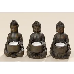 BOLTZE GRUPPE GmbH Teelichthalter Mahal, 3 sort., Buddha, H 14 cm, B 9 cm,