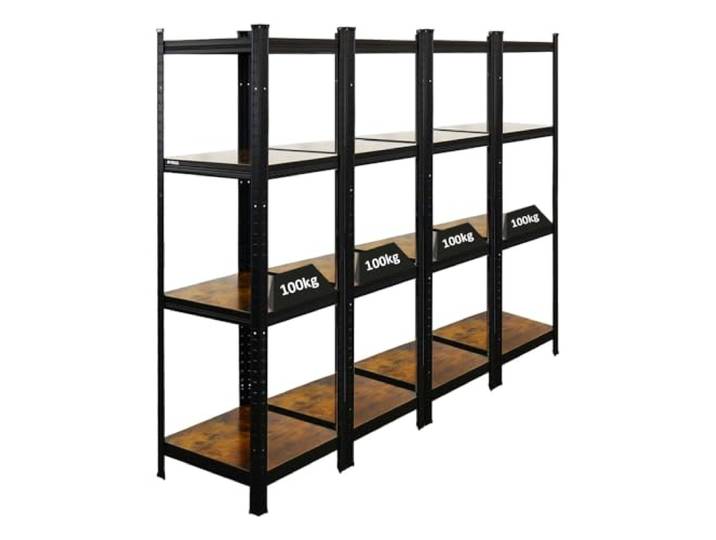 PROREGAL Mega Deal 4X Vintage Series Schwerlastregal Ragnar HxBxT 150x45x45cm Fachlast 100kg Vintagebraun-Schwarz, Kellerregal, Steckregal, Garagenregal, Lagerregal